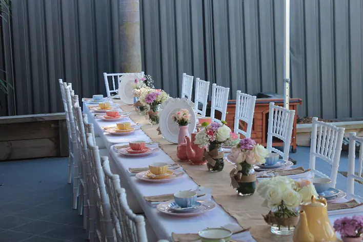 A table set up for a tea party.
