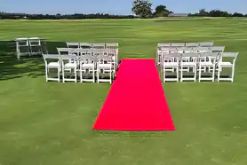 Red Carpet &amp; White Padded Chair Hire