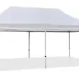 A 4mx8m pop up tent with a white roof on a white background.