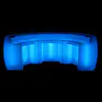 A blue lit curved bar on a black background.