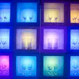 A set of Glow cubes with wine glasses in them available for Open Cube Hire.