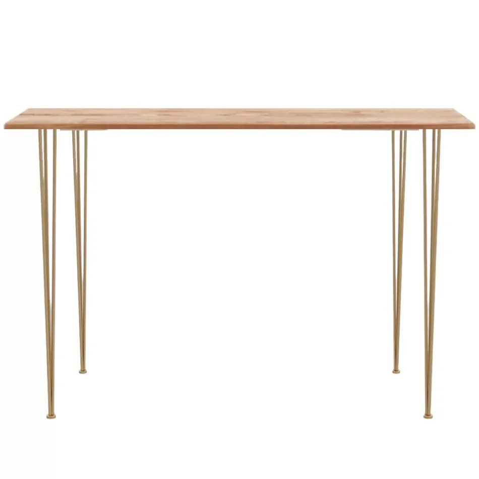 Gold Hairpin High Bar Table w/ Timber Top