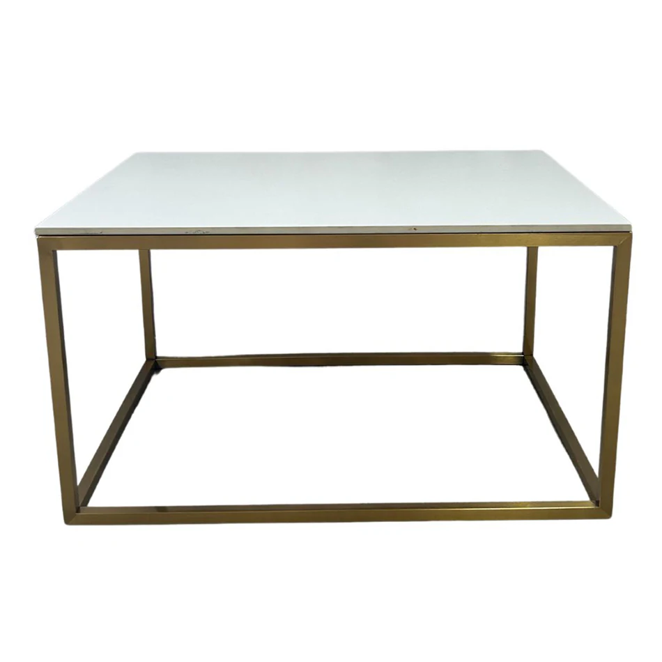 Rectangular Gold Coffee Table Hire w/ White Top