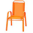 A vibrant orange plastic chair on a clean white background.