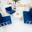 Our navy blue wire sofa lounge available for hire