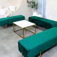 Our emerald green velvet ottoman benches available for hire