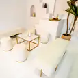 Our white velvet ottoman bench setup