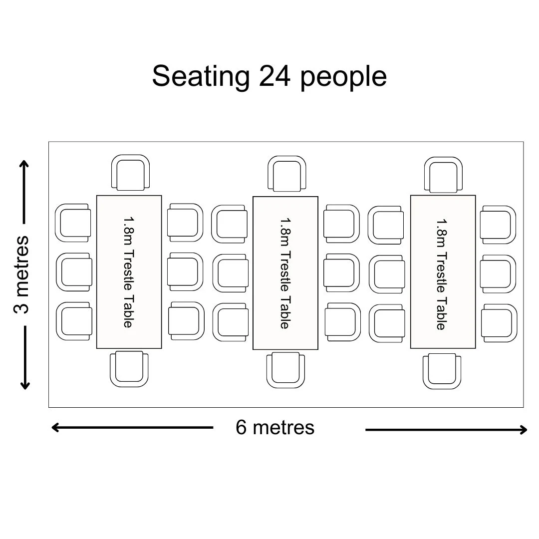 Marquee seating arrangements for 24 people