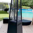 A black Pyramid Heater Hire in front of a pool.