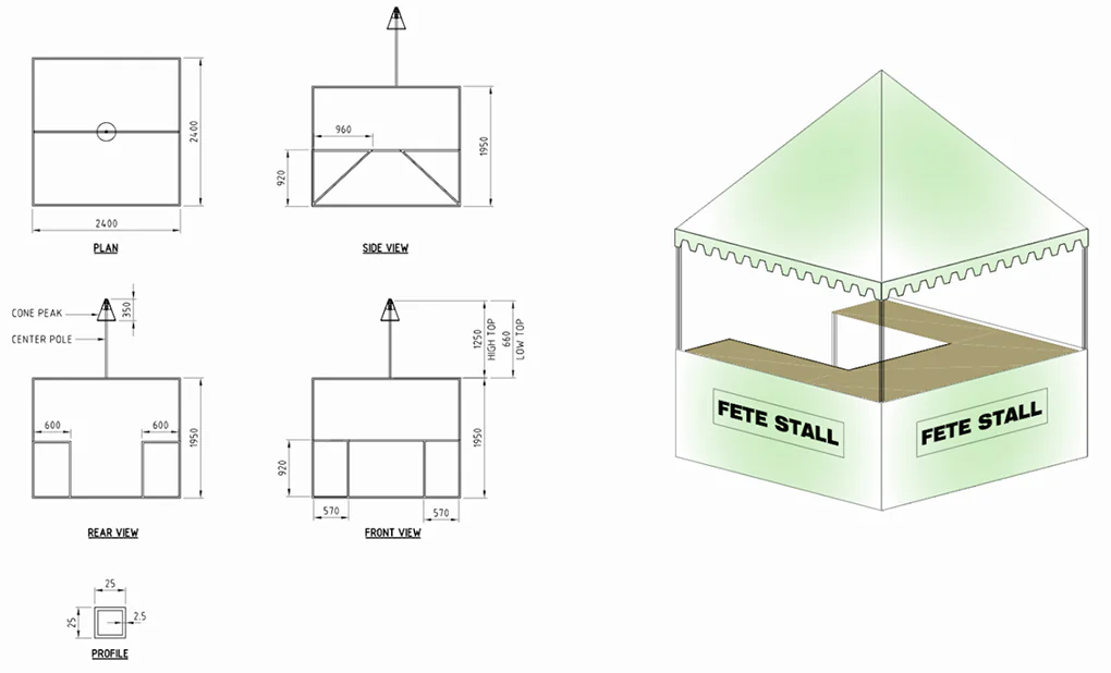Dimensions for fete Stall