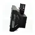 A black strobe light on a white background.