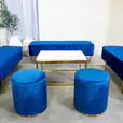 Two velvet navy blue ottoman stools