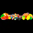 A Vase of Assorted Lollies on a black background.