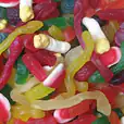 Keywords: Gummy candies, white plate