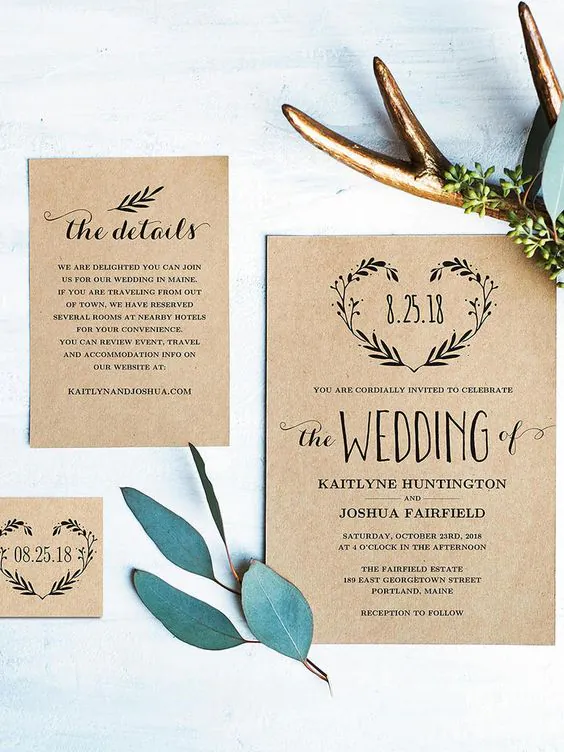 Handmade wedding invitation with simple design