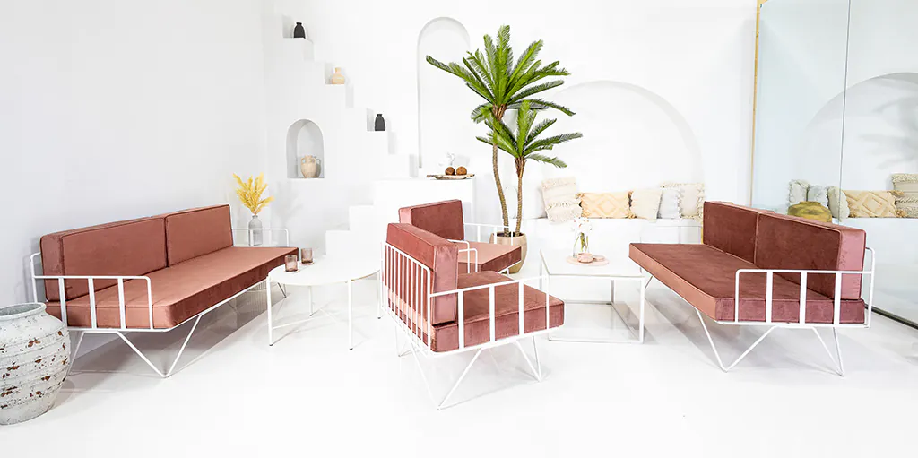 Event lounge setup designed for social interaction