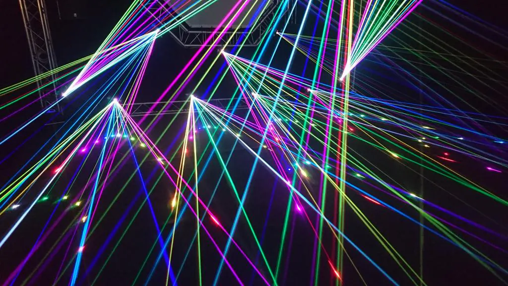 Coloured lighting creating atmosphere at an event