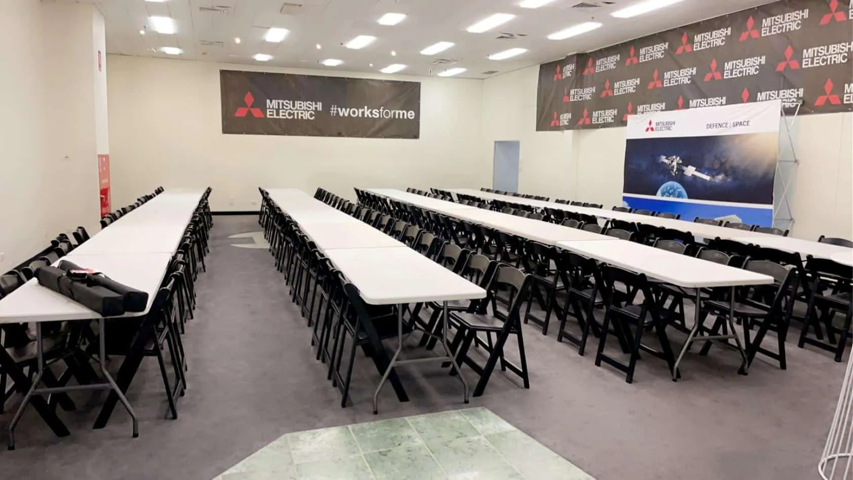 2.4m Plastic trestle tables hired for a work conference