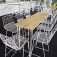 A few of our white wire timber top tables surrounded by wire tools at an event