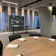 A partition set up for an office meeting