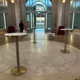 Atlas bar table with white top and gold metal frame