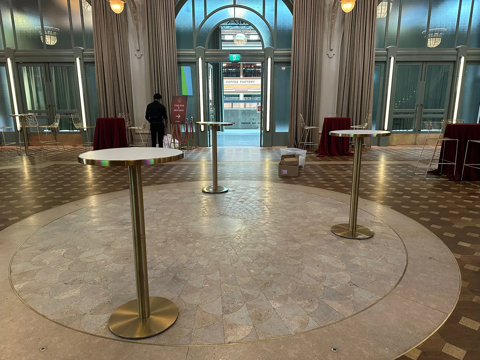 Atlas bar table with white top and gold metal frame