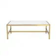Atlas rectangular coffee table with gold frame and white top at a luxe event lounge