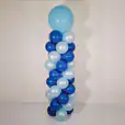 A blue and light blue balloon column