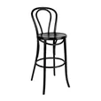 Black bentwood thonet bar stool with curved back rest at 75cm seat height for events