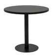 Black premium cafe table with a round matte black top and matching pedestal base on a plain background.