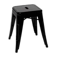 Black Tolix cafe stool in pressed steel with a square seat and tapered legs, a low 45cm stool shown against a plain background.