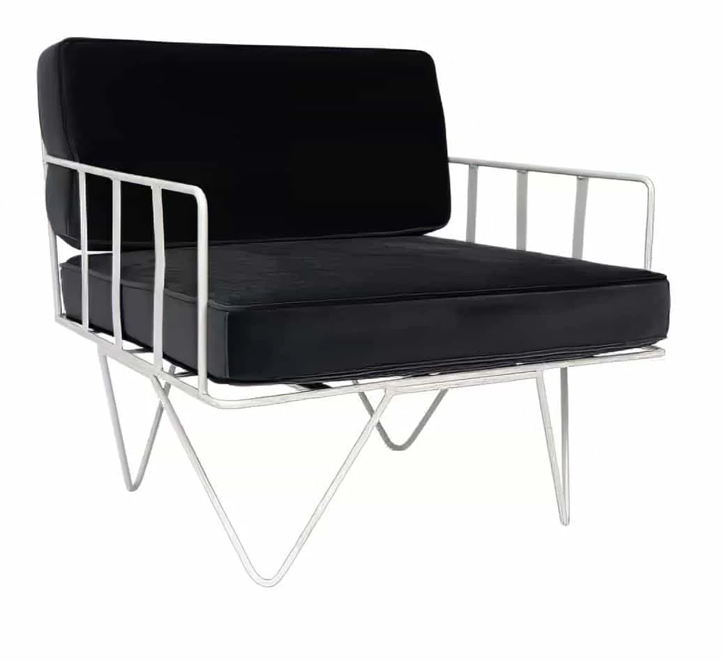 Wire Arm Chair w/ Black Velvet Cushions