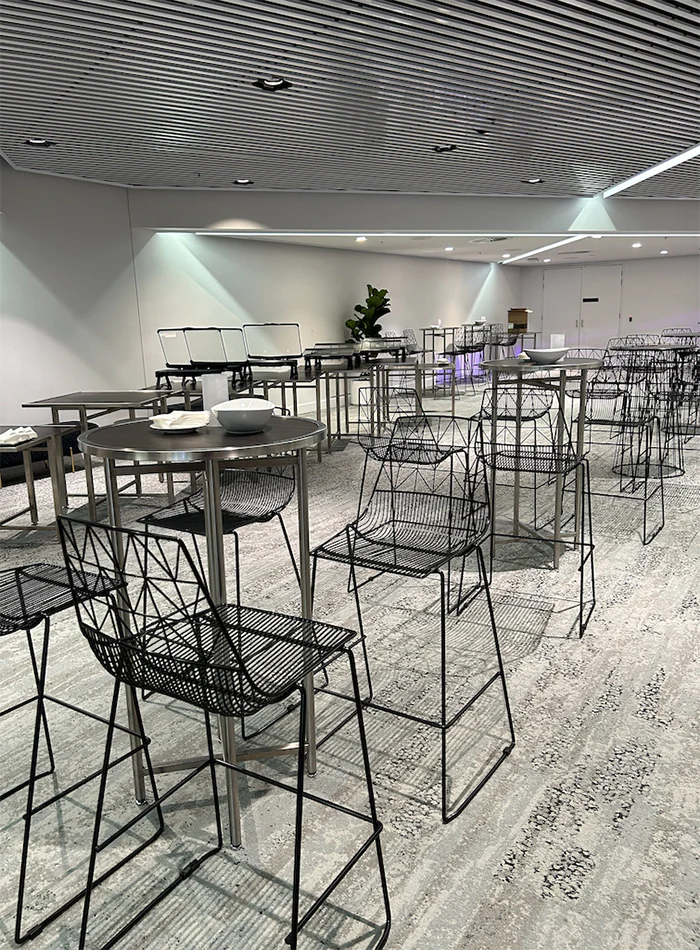 Black wire cocktail tables with black wire chairs