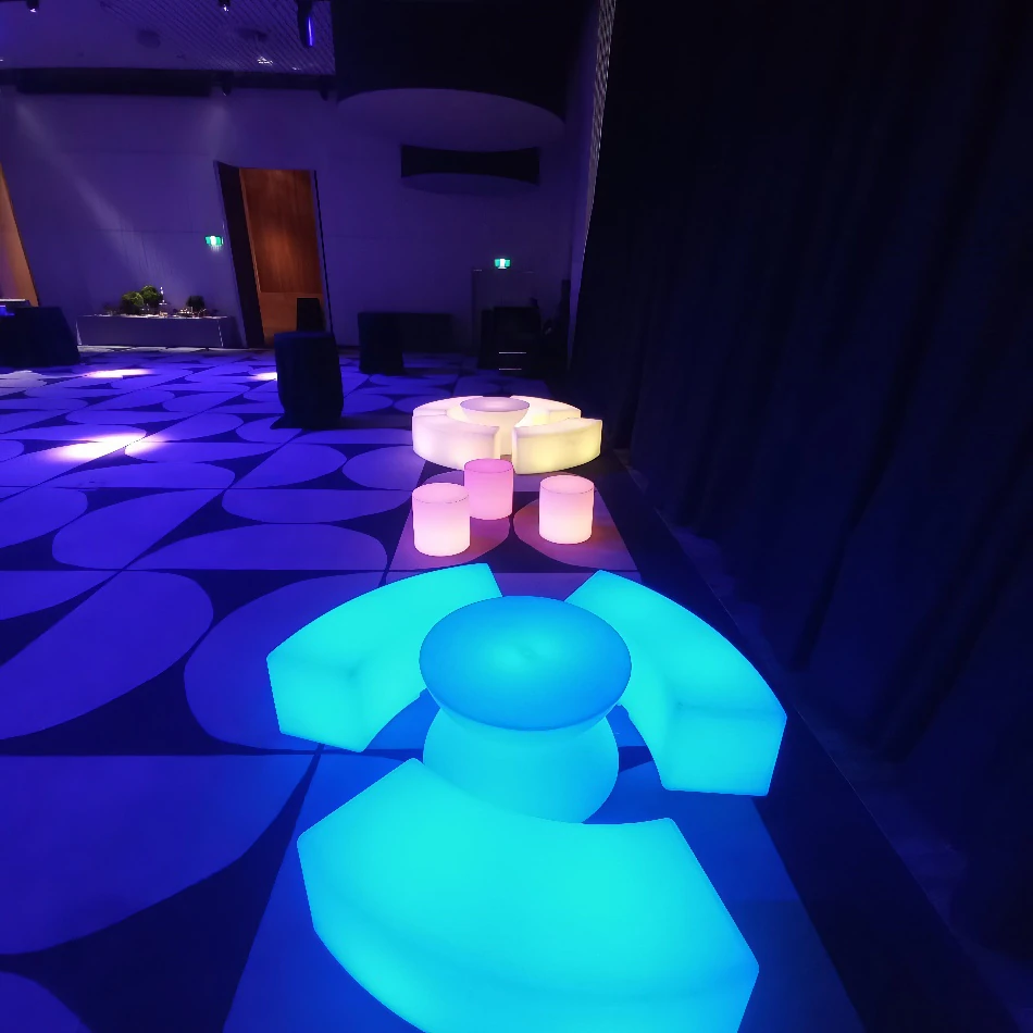 Blue glow snake curve bench and coffee table