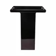 Black acrylic butler's tray sitting on top of a black plinth, front view