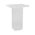 Clear acrylic butler's tray on a clear plinth, side view showing the tray lip