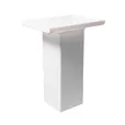 Opal acrylic butler's tray on a white plinth, side view showing the tray lip