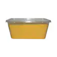 A yellow container with a lid on a white background. Popcorn Machine Hire.