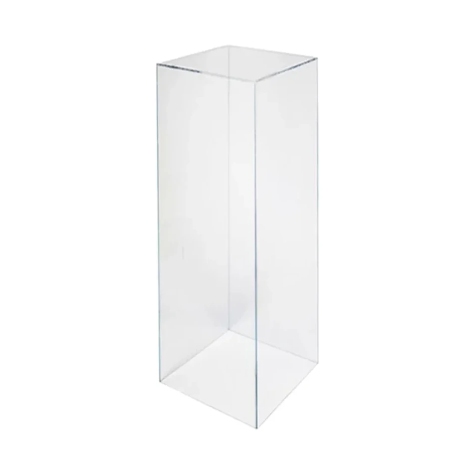 Individual 100cm clear acrylic plinth with a square top and transparent sides