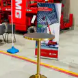 One of our brass cocktail tables in a warehouse