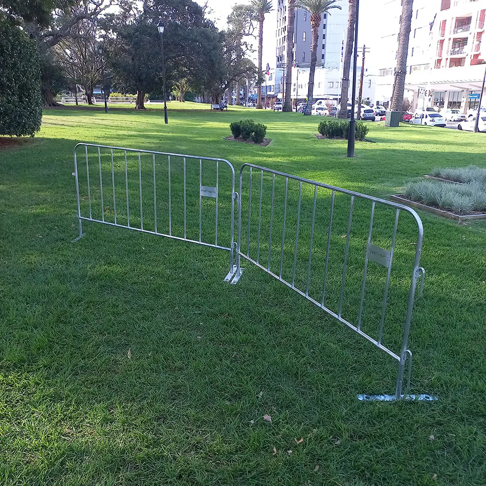 Crowd control barriers joined together