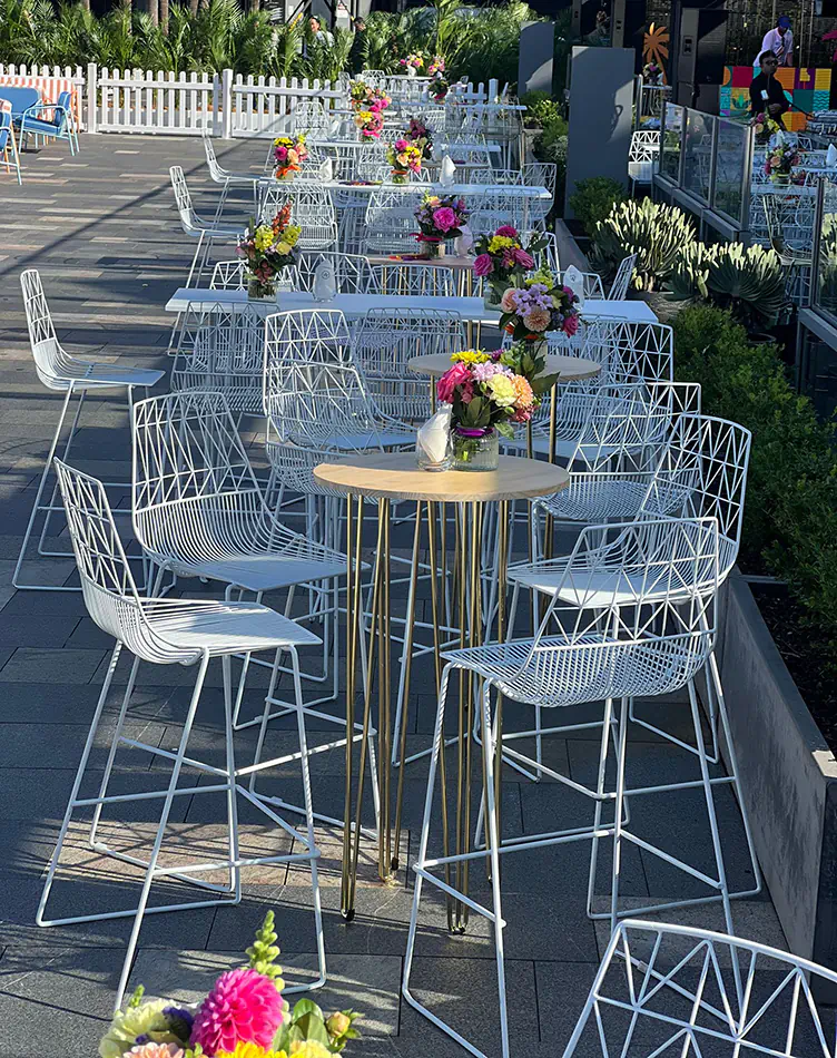 Gold Hairpin Round Cocktail Table Hire