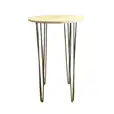Gold hairpin round cocktail table hire
