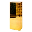 Individual 110cm gold mirror plastic plinth with a wider 45cm square top and reflective sides