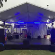 An outdoor event stage set up featuring intelligent light hire.