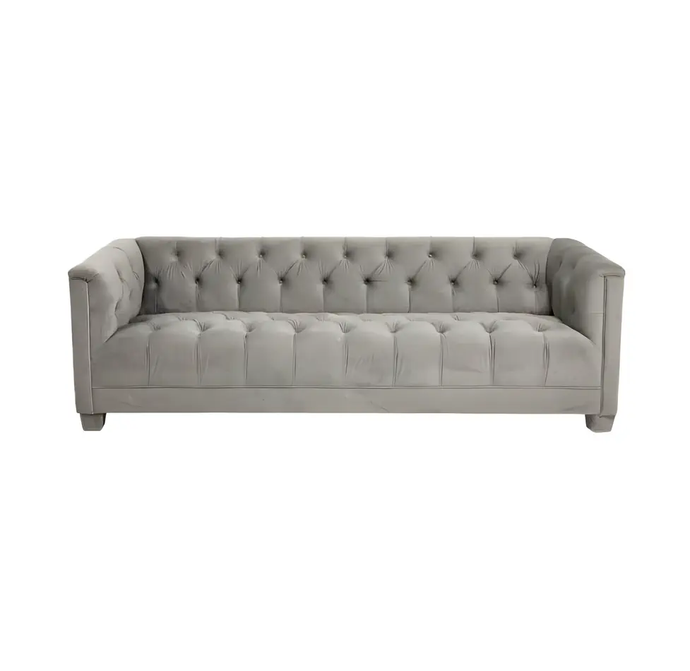 Luxe Three Seater Grey Velvet Lounge