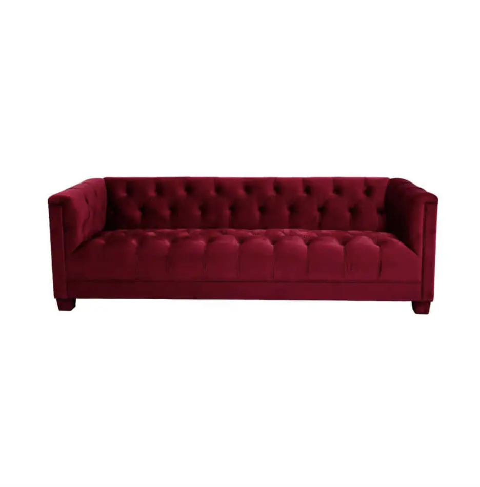 Luxe Three Seater Maroon Velvet Lounge