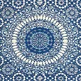 Blue and white mandala design outdoor rug with circular medallion pattern