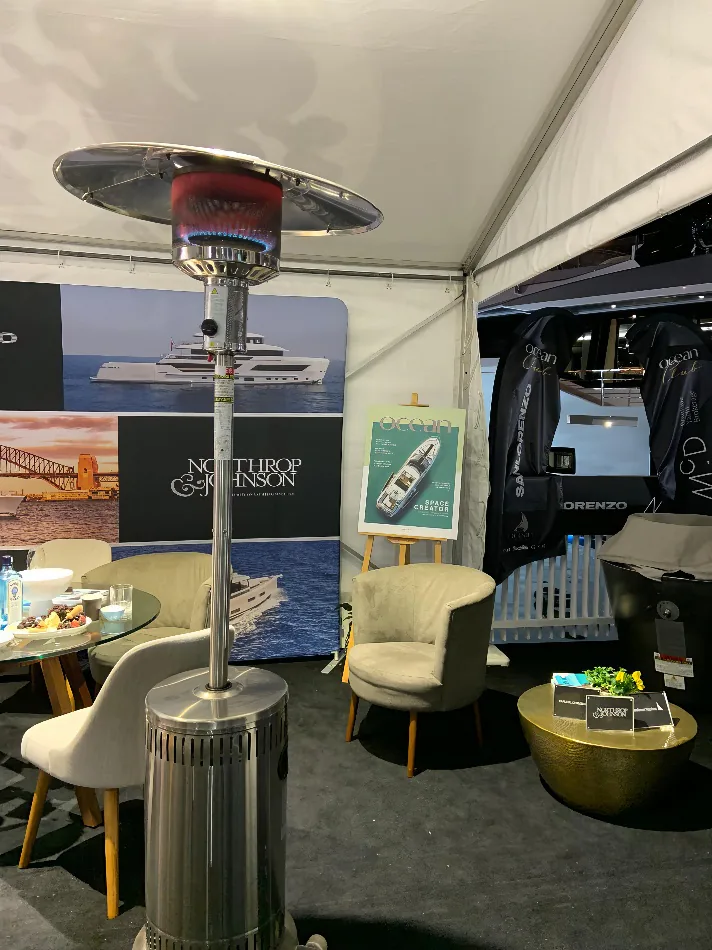  Mushroom heaters used for an outdoor boating event