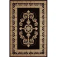 Black ornate rug with gold decorative border and classic damask-style pattern